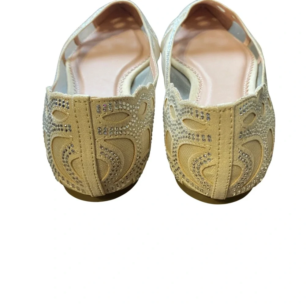 Journee Collection Champagne Rhinestone Mesh Pointed Toe Flats Womens 9 WD 9